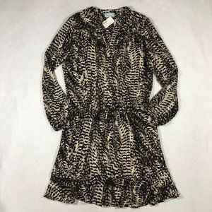 Veronica M Womens Medium Cassidy Ruffle Bottom Dress Brown Print NEW $95